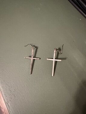Silver Cross Dangle Earrings - Classic Drop Style